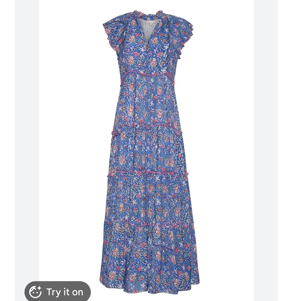 Anna Cate Aimee Indigo Floral Tiered Maxi Dress Medium Cottagecore Boho